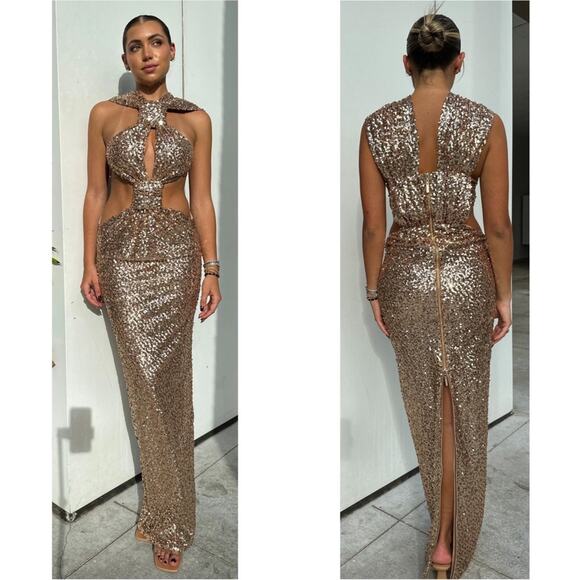 Bronx and Banco | Dresses | Elegant Gold Sequin Evening Gown | Poshmark